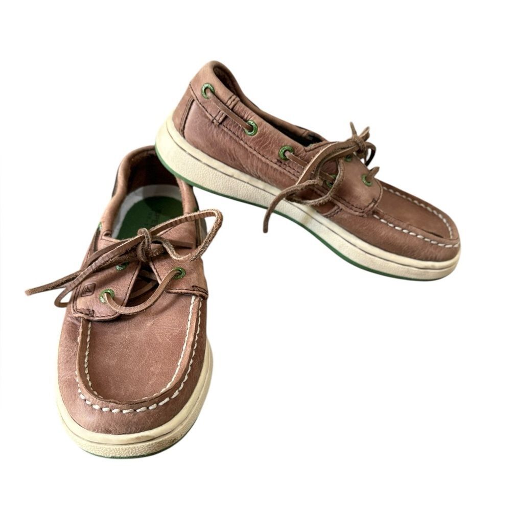 Sperry Top Sider Spy Cupsole Brown Leather Slip On Boat Shoes Boys Size 11.5
